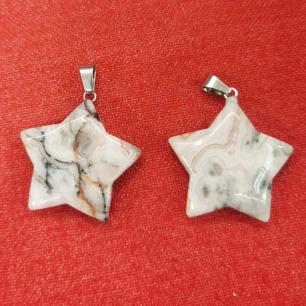 Natural Stone Pentagram Star Shape Crystal Agate Pendants Exquisite Necklace Accessories Charm DIY Jewelry Making Wholesale 6PCS
