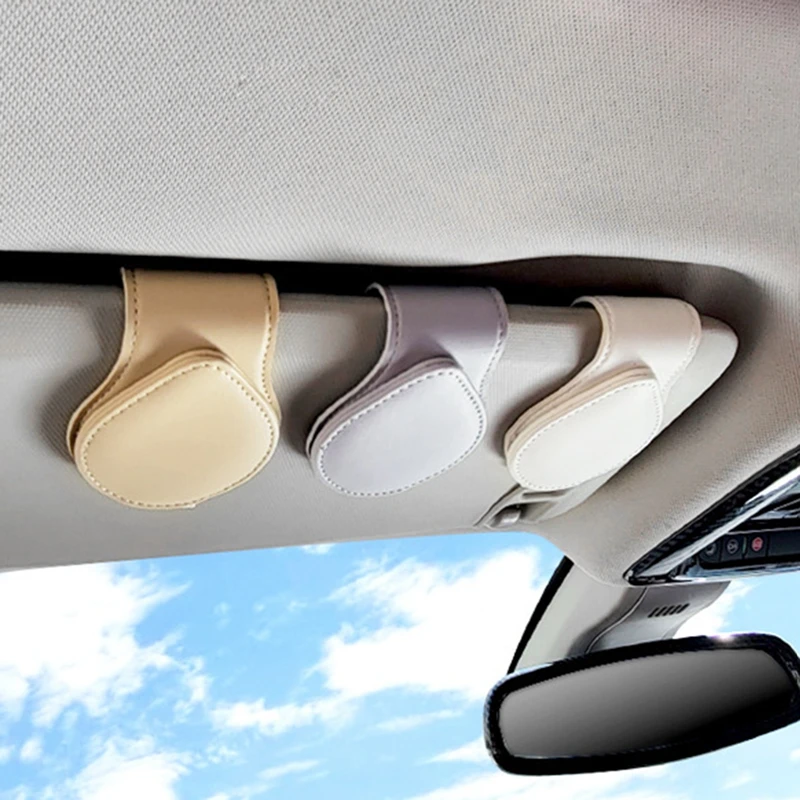 Zonneklep Zonnebril Houder Clip Organizer Bril Mount Met Kaart Clip Voor Auto Zonneklep Magnetische Lederen Bril Hanger