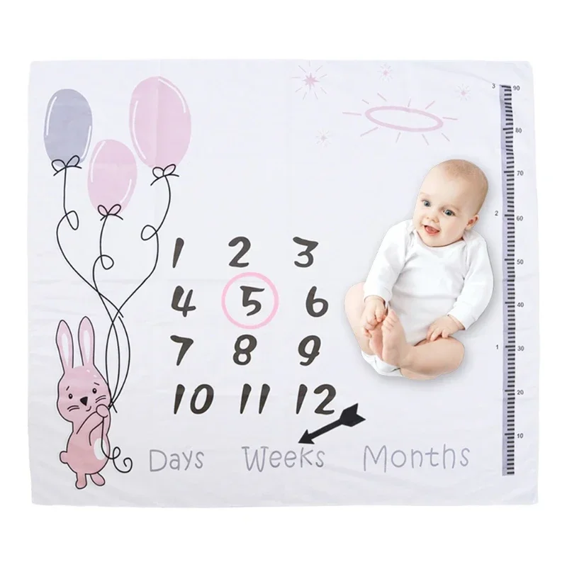 1 Set Baby Monthly Record Growth Milestone Blanket Newborn Photography Props Accessories Cartoon Printing Background 4