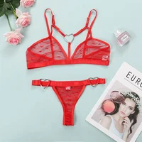 Ensemble de soutien-gorge sexy imprimé coeur ensemble de lingerie anneau lié lingerie érotique 2 pièces sous-vêtements pour femmes maille intime ensemble de bralette transparente 5