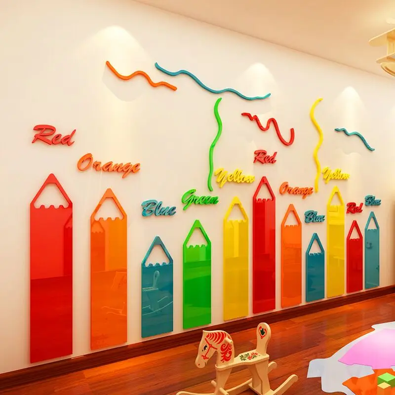 Colored pencils Cartoon Acrylic Wall Stickers For kids room Living room ...