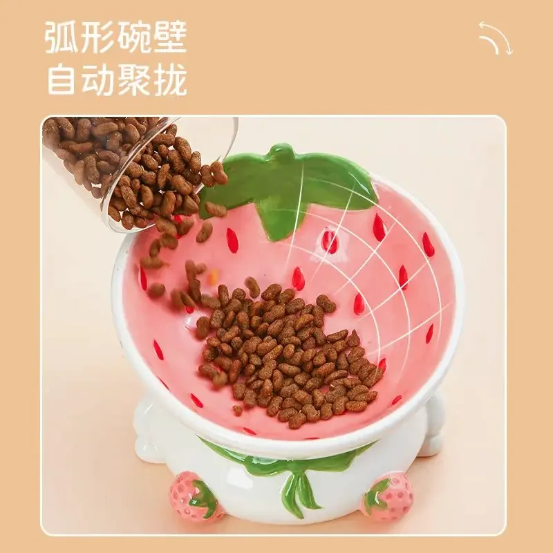 Cat bowl ceramic food basin pet high foot neck protection oblique mouth food water bowl