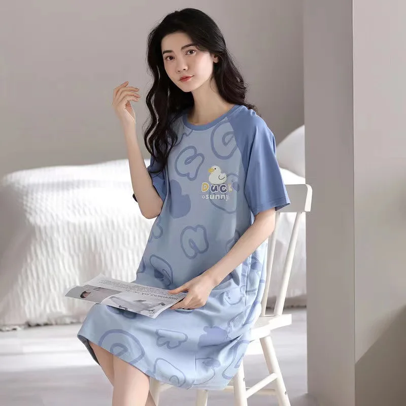 Summer Ladies Pyjamas Imitation Cute Short-Sleeved Nightgown