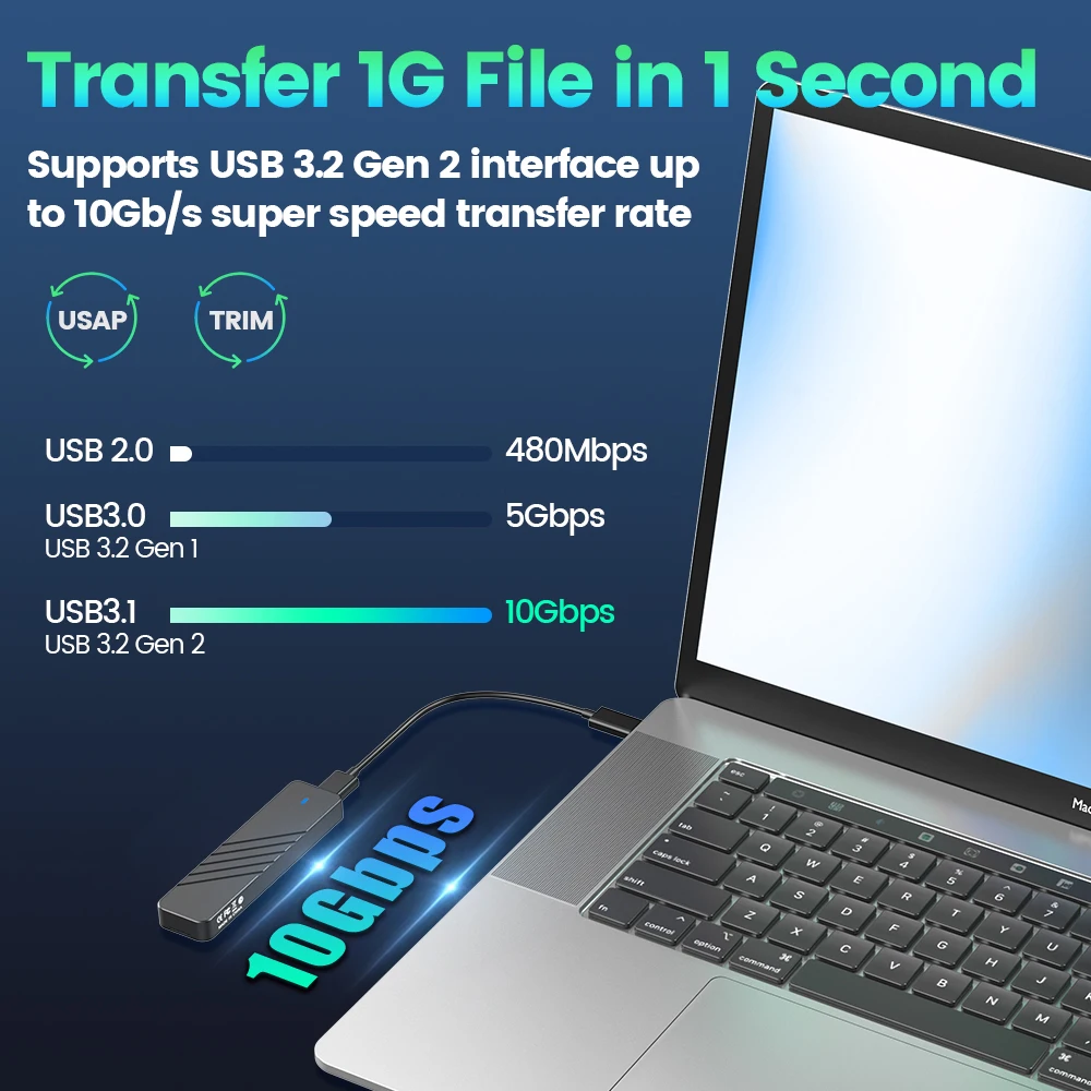 JEYI M.2 NVME SSD Ŭ USB 3.1/3.2 Gen 2 (10 Gbps)-NVME PCI-E M-Ű ָ Ʈ ̺  ̽  UASP Ʈ