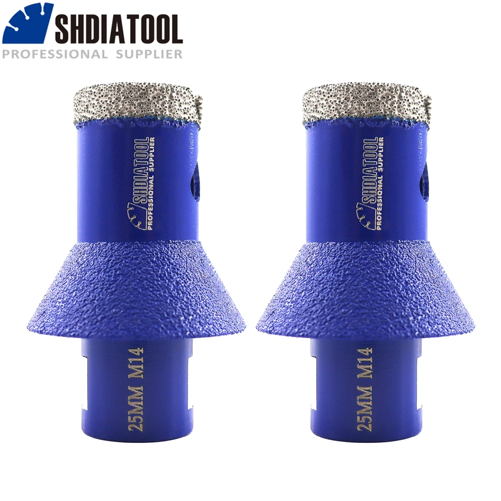 SHDIATOOL 2pcs Diamond Drilling 25mm Chamfering 5/8-11 M14 Milling Bits Enlarging Grinding Crown Grinder Trimming Formed Hole