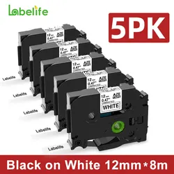Labelife 5PCS Colorful Laminated Waterproof Label Tape 12mm - 12mm (5PK Black on White)