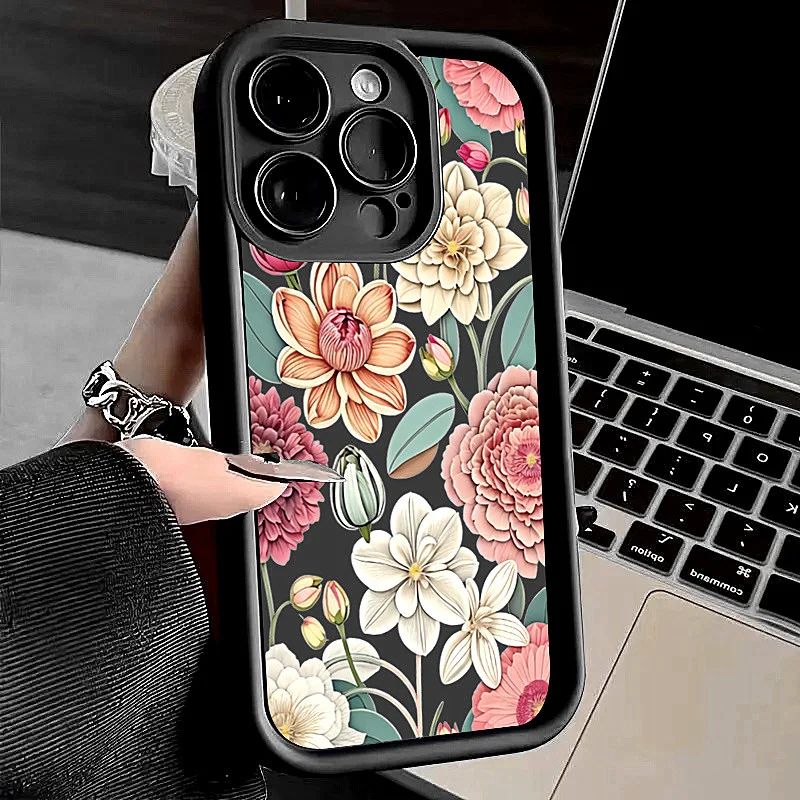 Funda de teléfono anticaída con diseño floral de verano engrosada para iPhone 14, 15, 11, 12, 13, 16 Pro Max, 7 Plus, XS, XR, carcasa trasera de silicona sólida