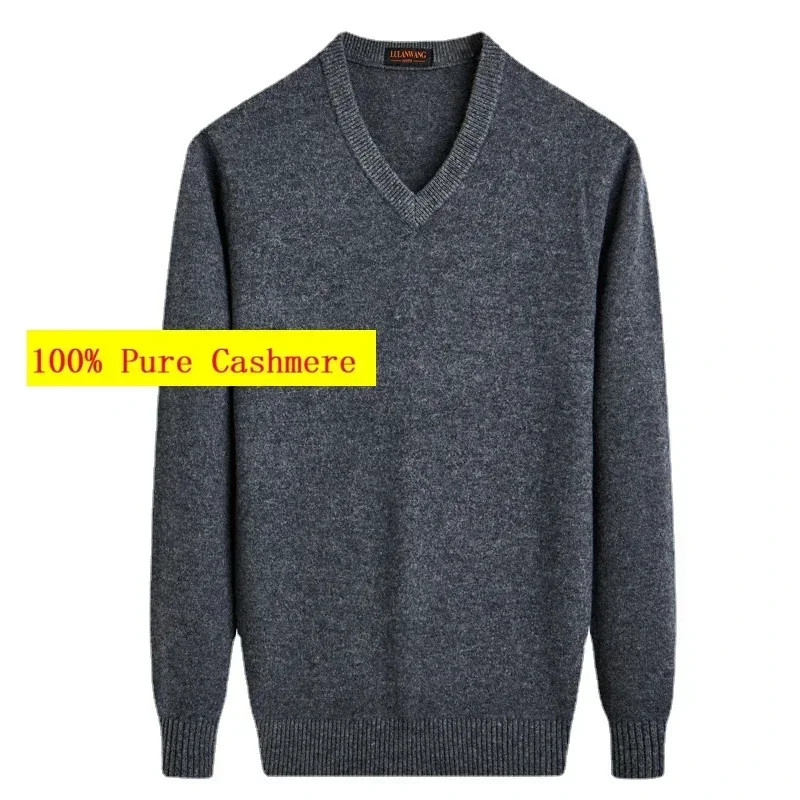 

New Arrival Fashion Autumn Winter Men's V-neck Double Strand Thickened Cashmere Sweater Solid Neck Pullover Sweater Size XS-4XL