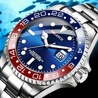 Montre d'affaires en acier inoxydable 40mm classique rouge bleu cercle série de plongée loupe calendrier montres à Quartz montre homme 1