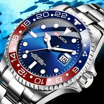 Business Stainless Steel Watch 40mm Classic Red & Blue Diving Series with Calendar and Magnifying Glass 1