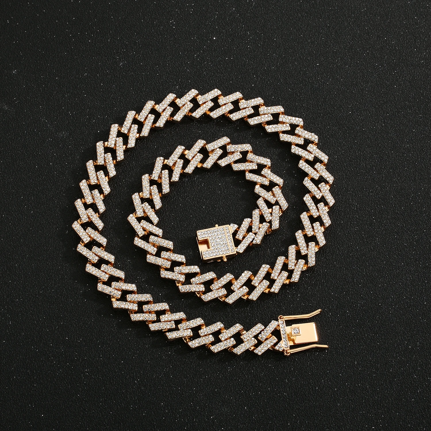 New Hip Hop Rhombus Cuban Necklace Iced Out Bling Necklace Men's Women's 12mm Wide Hip Hop Crystal Fashion Jew