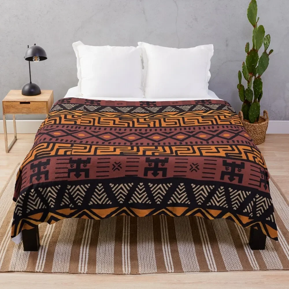 

African Tribal Mudcloth Pattern Throw Blanket Hairys Flannel Fabric Multi-Purpose Bed Fashionable Blankets