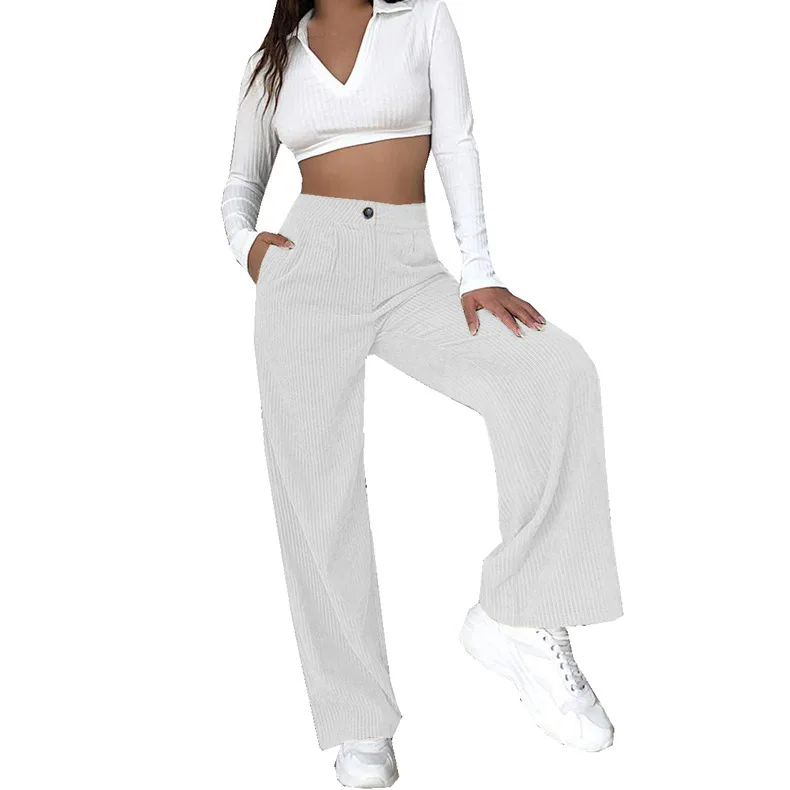 Autumn New Women's Corduroy Casual Pants Solid Color Loose High-waisted Straight Pants
