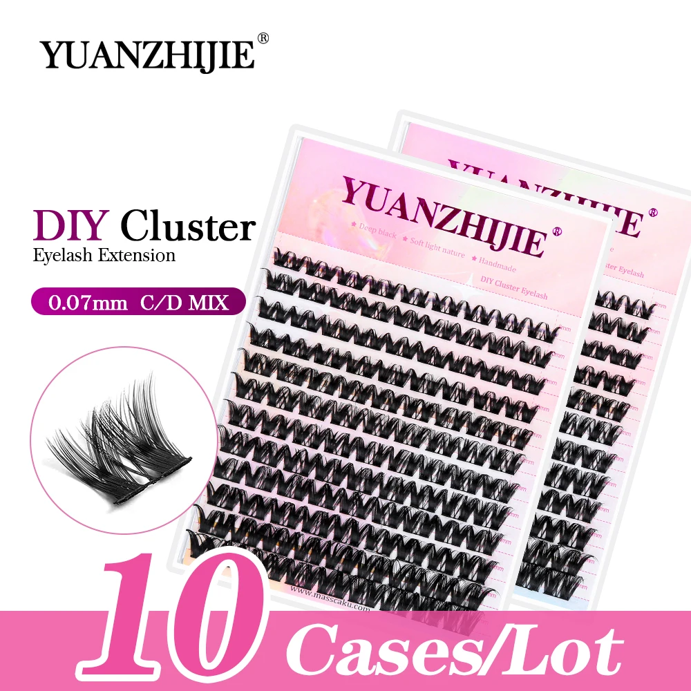 

10cases/lot YUANZHIJIE DIY Segmented makeup Products Invisiable Band Wispy lashes Dark Black Manga Volume Easy to Apply Supplies