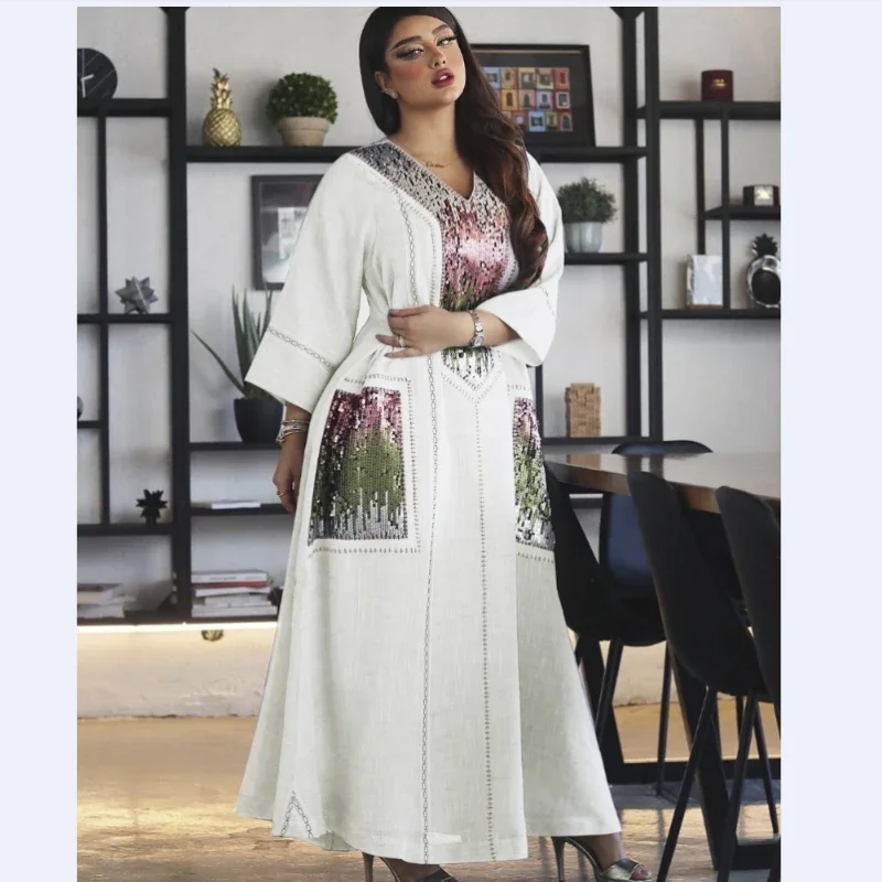 Beads Sequined Embroidered Robe Zhai Festival Muslim Women's Wear Muslim Dress Women prom dress  muslim dress