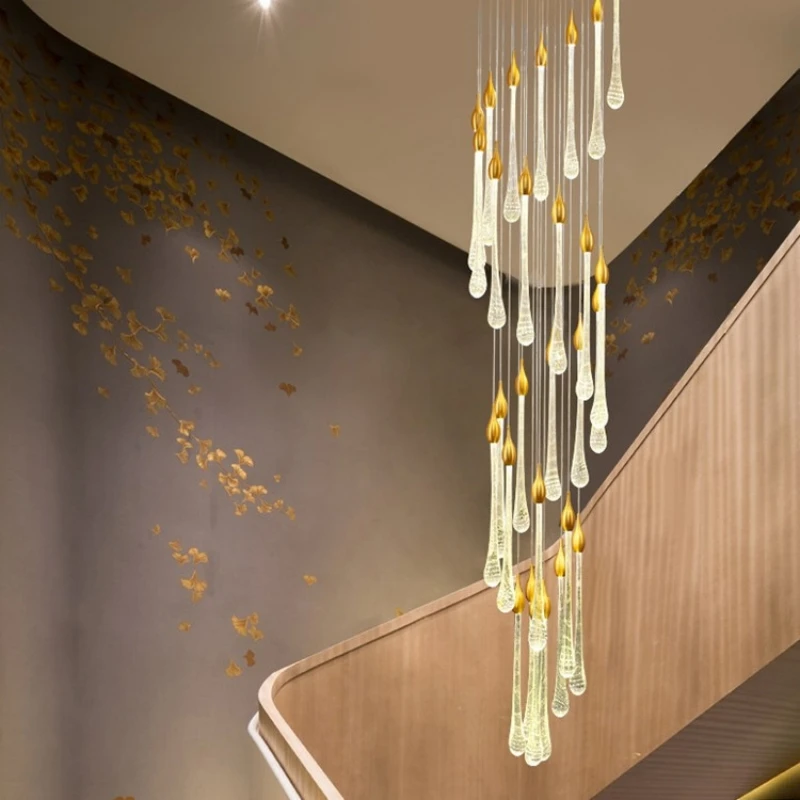 Modern Minimalist Villa Meteor Shower Crystal Hanging Lamp Kitchen Living Room Staircase LED Long Chandelier Home Decor Light