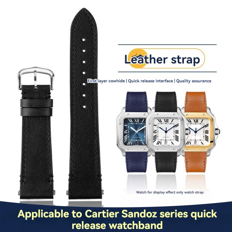 

21mm Strap for Cartier Santos Sandoz Santos 100 Series Genuine Leather WatchBand Men Metal Quick Release W2SA0007 W2SA0009
