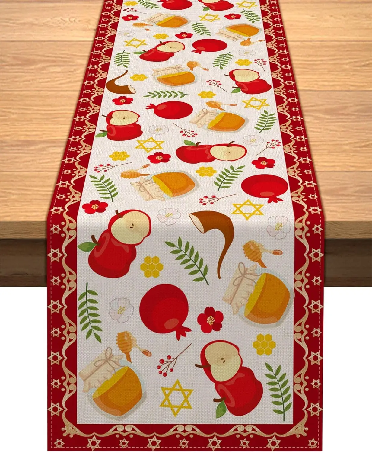 Shana Tova Jewish New Year Linen Table Runners Dresser Scarves Reusable Rosh Hashanah Table Runners Kitchen Dining Decorations 1