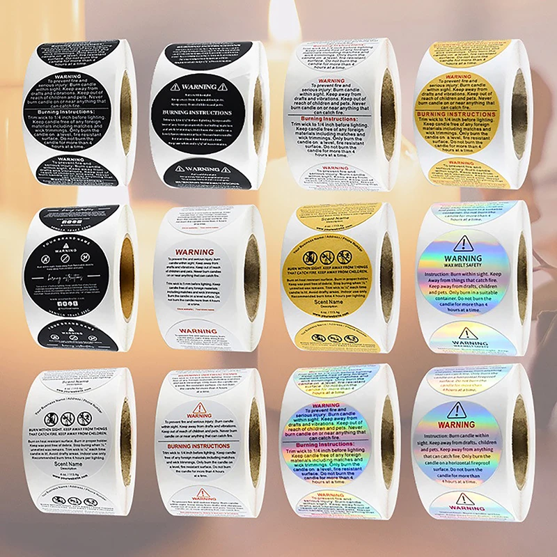 

500Pcs/Roll Candle Jar Container Warning Label Waterproof Stickers Melting Safety Label Self-adhesive