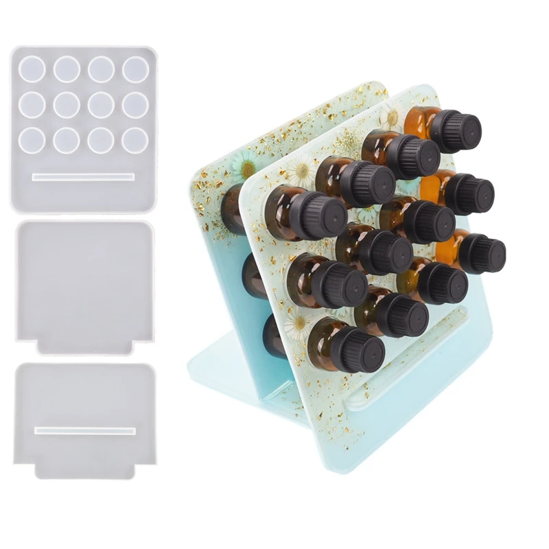 

DIY Crystal Epoxy Resin Mold Essential Oil Storage Rack Bottle Insert Plate Perforated Aromatherapy Oil Rack Silicone Mold