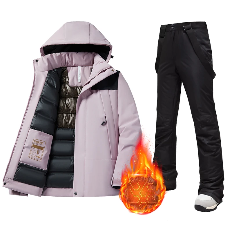 Women's Ski Suit Brands Windproof Waterproof Thicken Warm Snow Coat Winter Skiing And Snowboarding Jacket and Pants Set ski jacket women ski pants