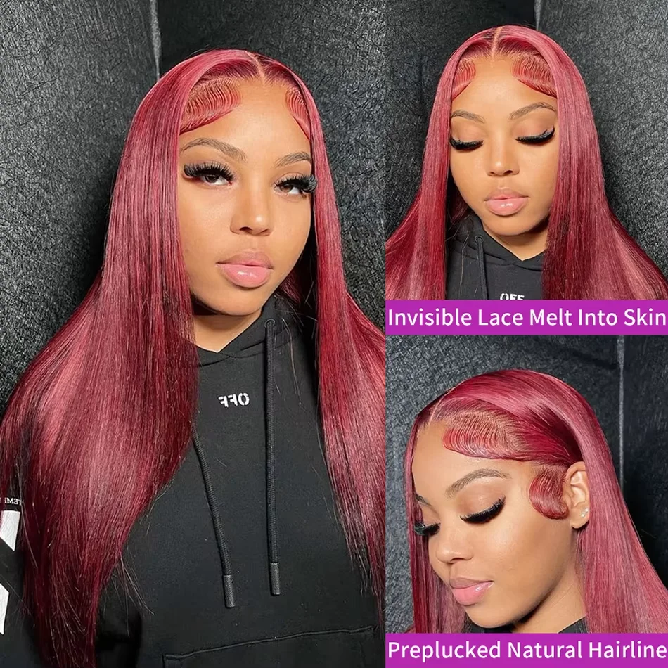 13x6 Red Straight HD Lace Front Wig Pre-Plucked Glueless Long Straight 99j Burgundy Synthetic Lace Front Wigs For Black Women 2
