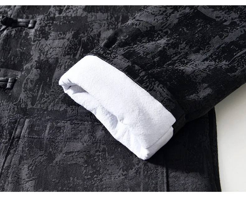 Japanese Retro Men's Button Up Casual Warm Cotton Wadded Jacket And Coat Loose Full Print Chinese Stand Collar Padded Coat