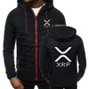 2025 Spring Autumn Men's Cryptocurrency Ripple XRP Logo Print Personality Solid Color Patchwork Long Sleeve Hooded Cotton Jacket 2