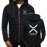 2025 Spring Autumn Men's Cryptocurrency Ripple XRP Logo Print Personality Solid Color Patchwork Long Sleeve Hooded Cotton Jacket 2