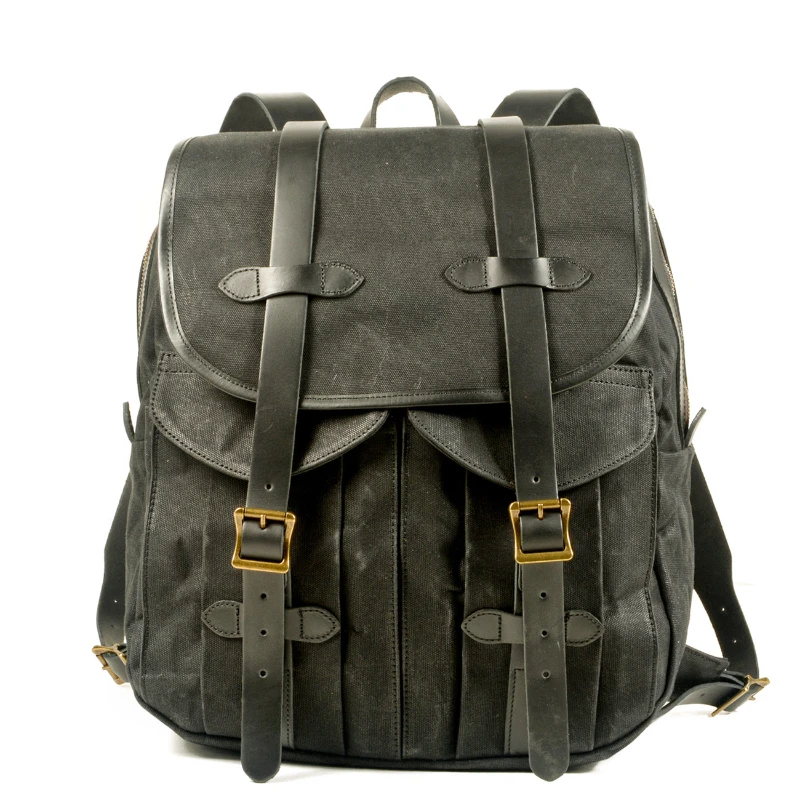 

Europe and the United States retro handmade leisure backpack oil wax canvas splicing leather backpack outdoor travel mountaineer