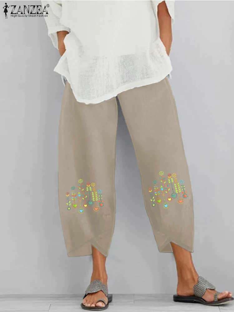 

Women's Harem Pants Fashion Long Pantalon Palazzo ZANZEA Vintage Printed Work Trousers Loose Casual Elastic Waist Turnip Kaftan