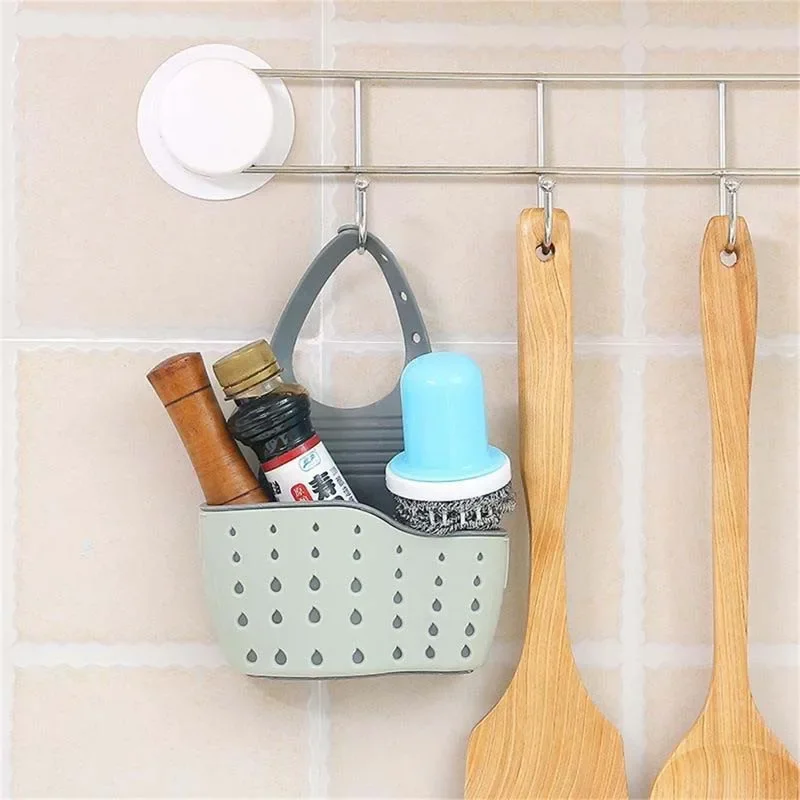 Kitchen Rubber Sink Bag Sink Draining Hanging Basket Adjustable Kitchen Accessories Soap Sponge Shelf Faucet Holder for Bathroom