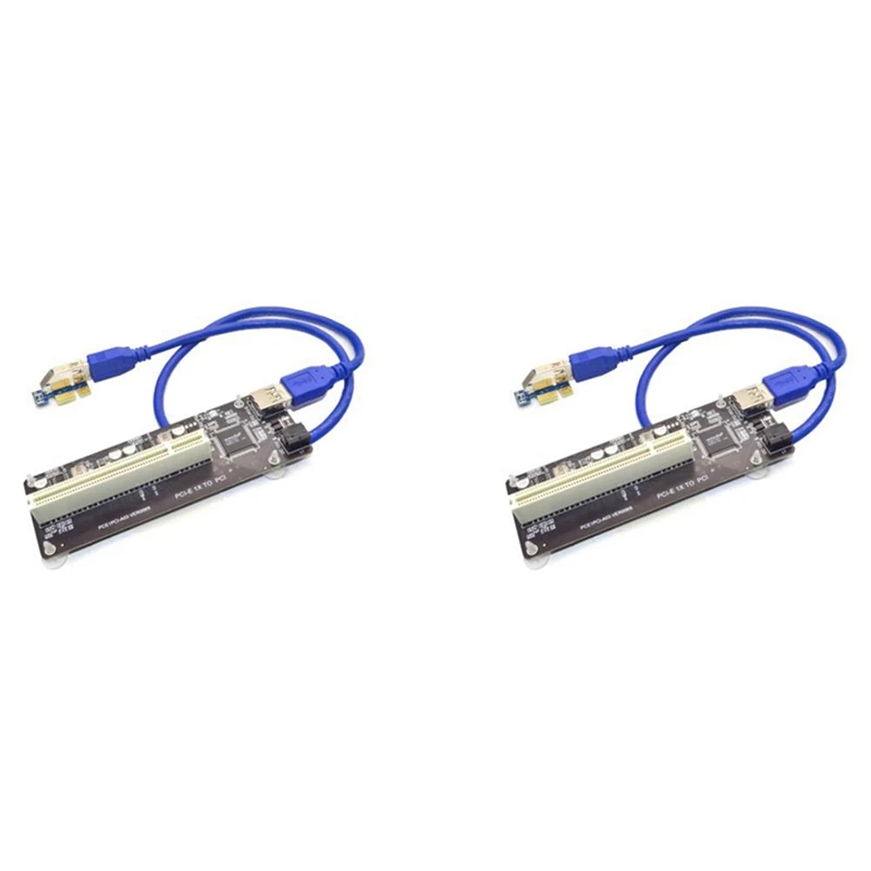 

2X PCIE PCI-E PCI Express X1 To PCI Riser Card Bus Card High Efficiency Adapter Converter USB 3.0 Cable For Desktop PC