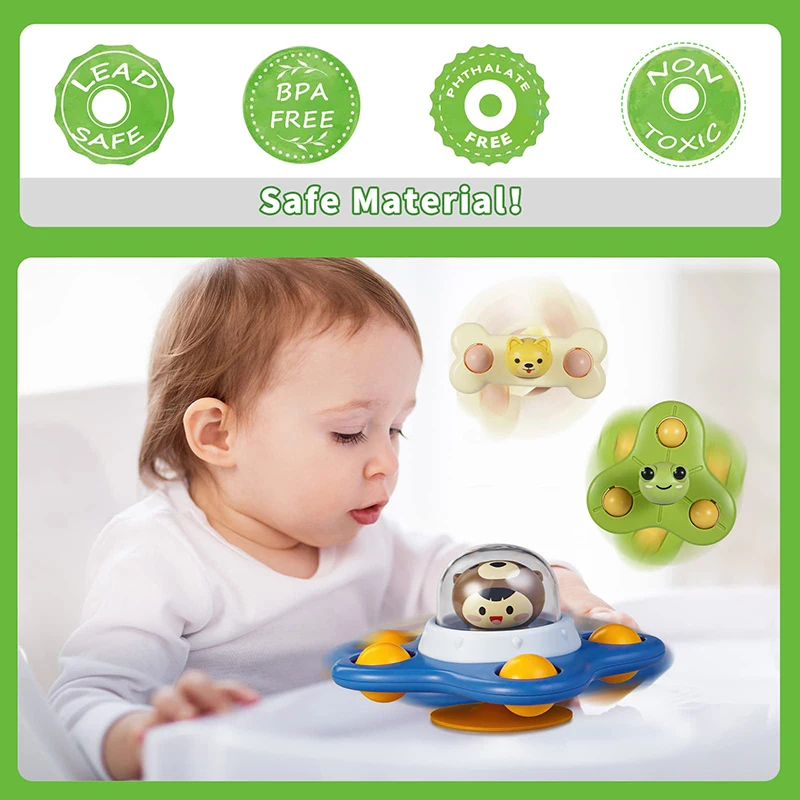 3 PCS Silicone Suction Cup Spinner Toys for 1 Year Old Boys, Spinning top  Baby