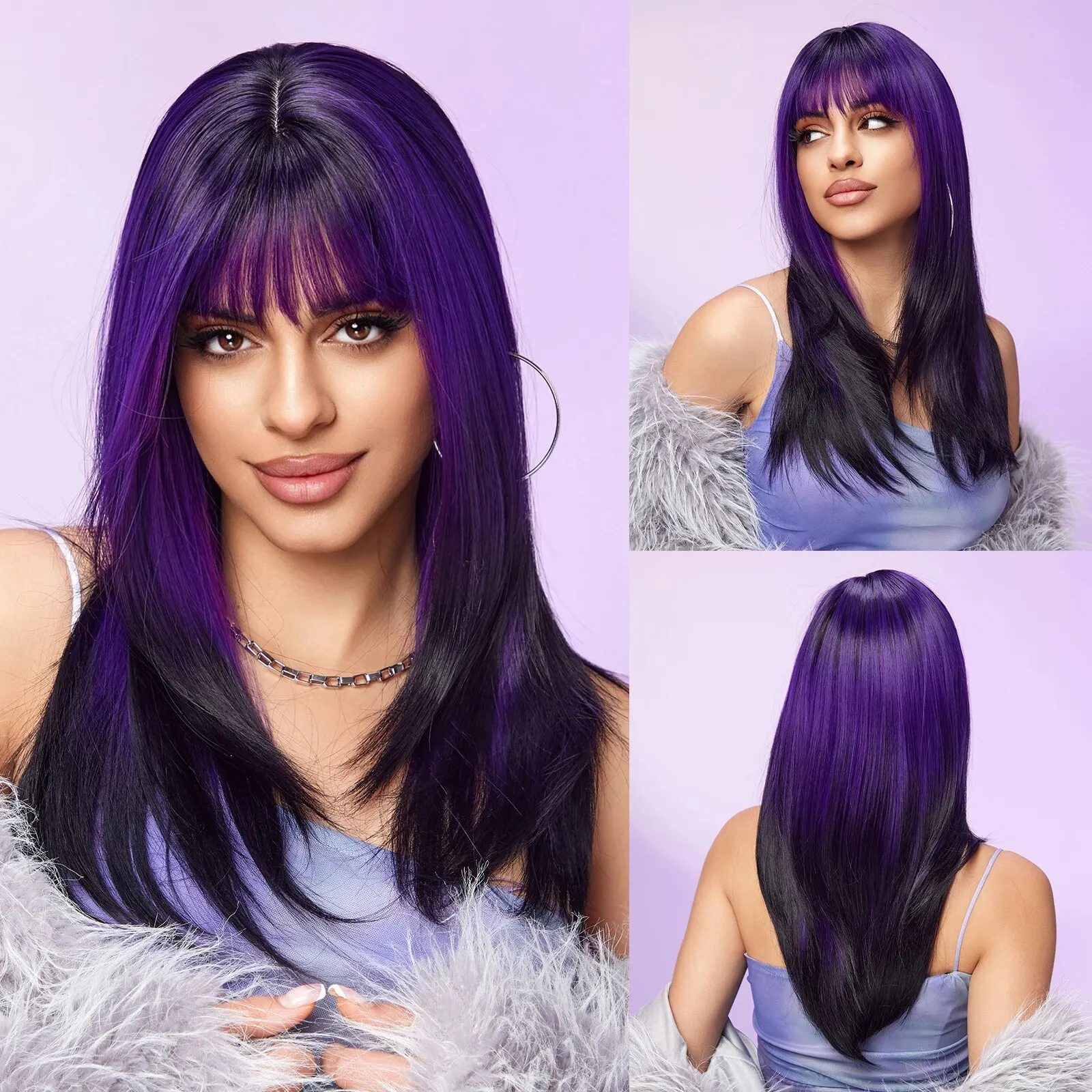 Schwarze Perücke Lang - Synthetik Perücke Für Karneval & Cosplay