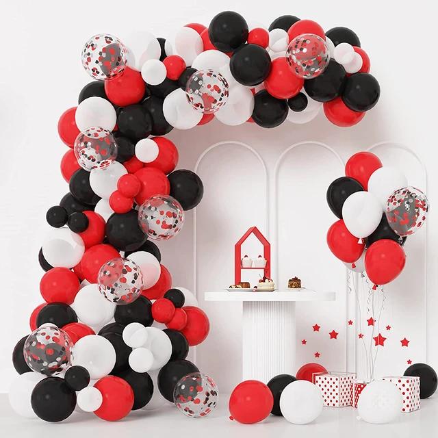 62 Pack Black White Red Chrome Gold Confetti Balloons for Casino