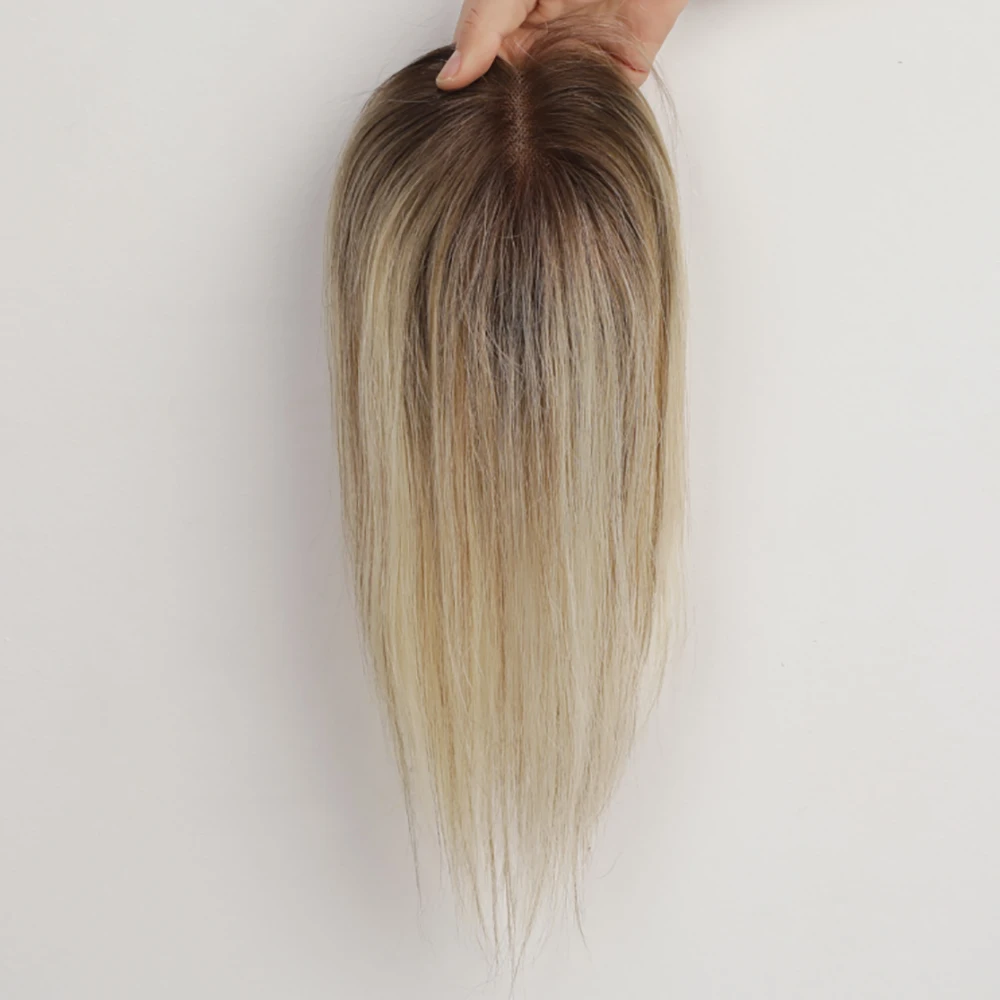Human Hair Toppers Blonde Human Hair Toppers Purple Root Remy Human Toppers Lace Base Hair Extensions Clips in for Women 12inches