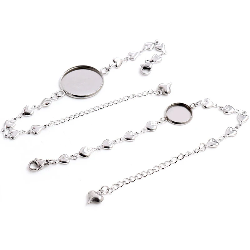 Set of 2 Adjustable Stainless Steel Bangle Base Bracelet Blanks with Multi-Size Bezel Trays