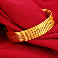 Bracelet ouvert tressé simple en or pur pour femmes, or 24 carats AU999 |   Couleur pure, texture délicate 2