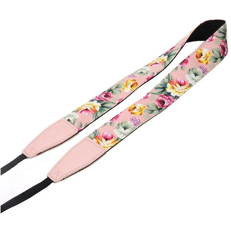 2022 Hot Sale Fashion Lightweight Flower Adjustable Leather Ends Neck Shoulder Wrist Camera Strap For Woman High Quality