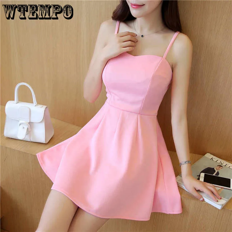 Pink Sling Dress High Waist Dress Spring Summer Korean Version Lean A