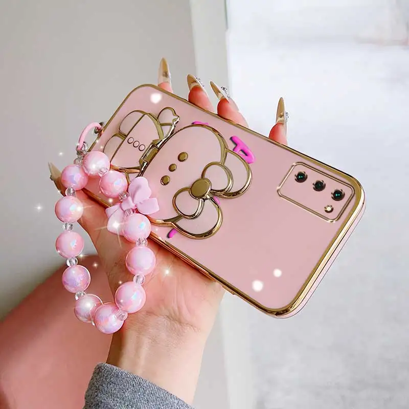 Charming Floral Phone Accessory Set: Case, Lanyard & Rabbit Stand