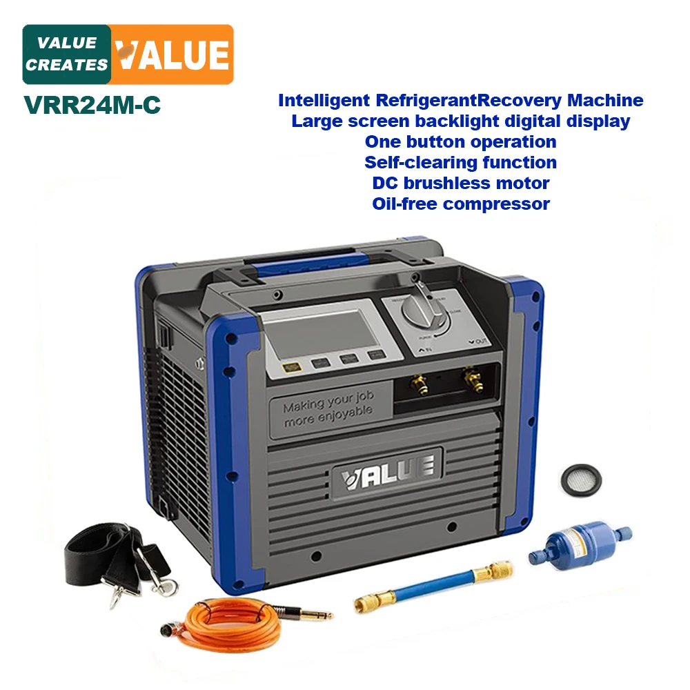 VALUE VRR24M-C 냉매 회수 기계, 디지털 냉매 가스 회수, 1234yf,R32,R22,R402A,R404A,R407A,R407B,R410A