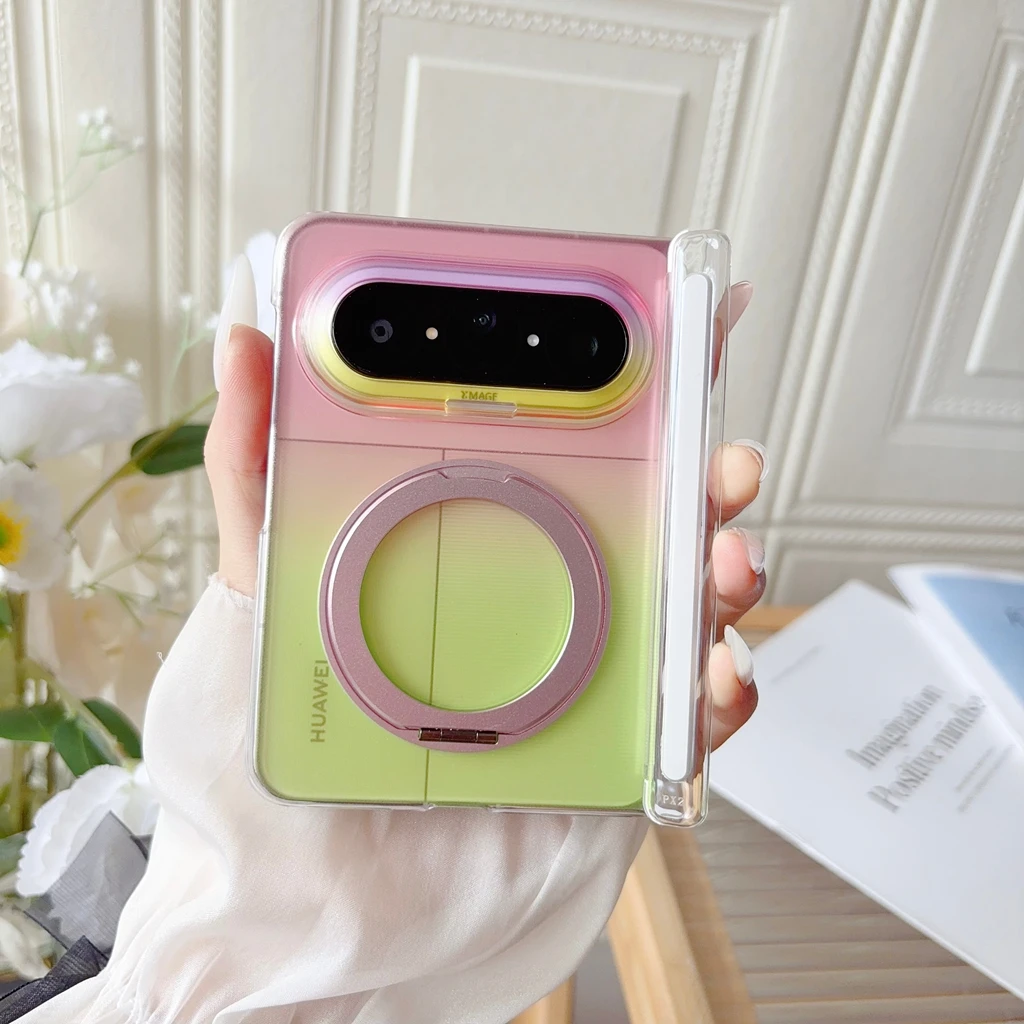 Fashion Simple Transparent Gradient Rotatable Stand Shockproof Protective Phone Case