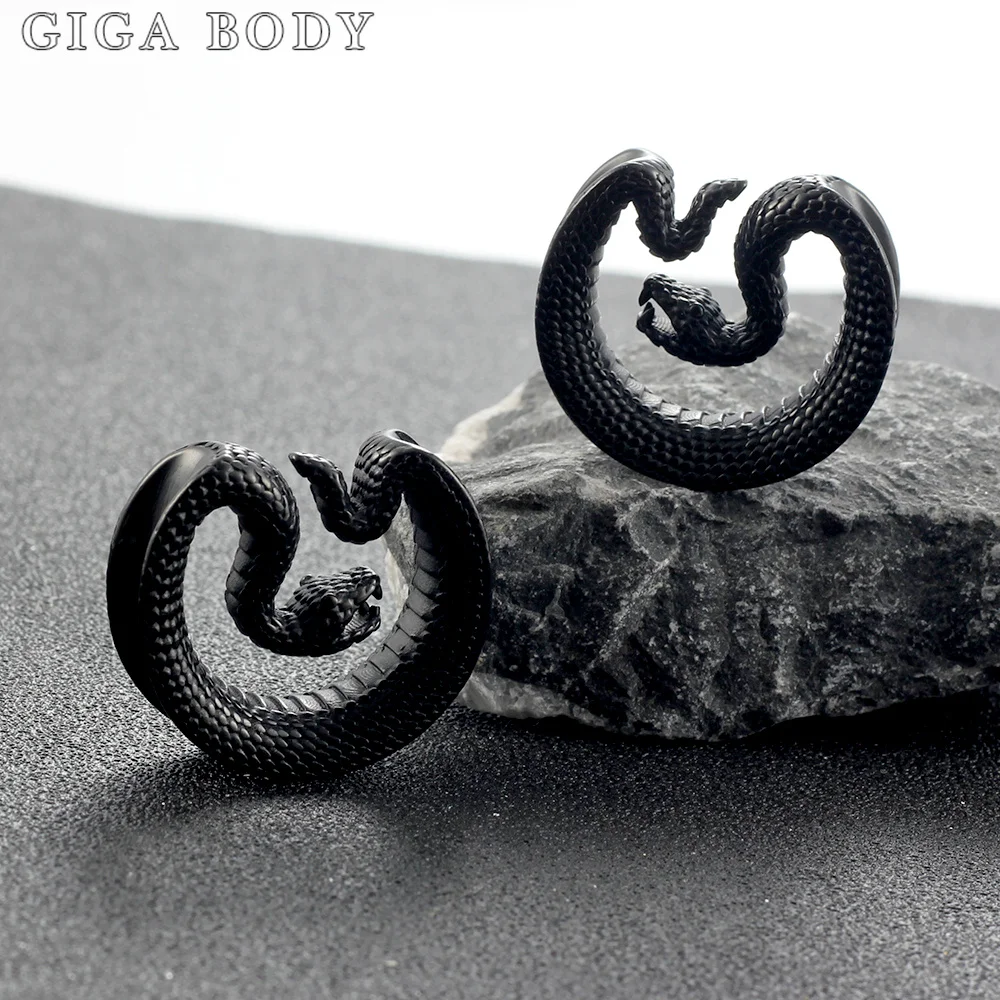 Edelstahl Ohr Flesh Tunnel 8-16mm - Hohle Saddles Für Gestreckte Ohrlöcher In Schwarz