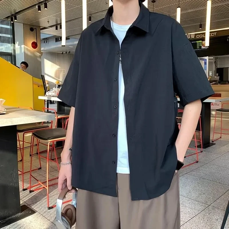 

Summer Versatile Men's Cool Casual Loose Tess Button T-Shirt Soft Short Sleeve College Style Solid Student