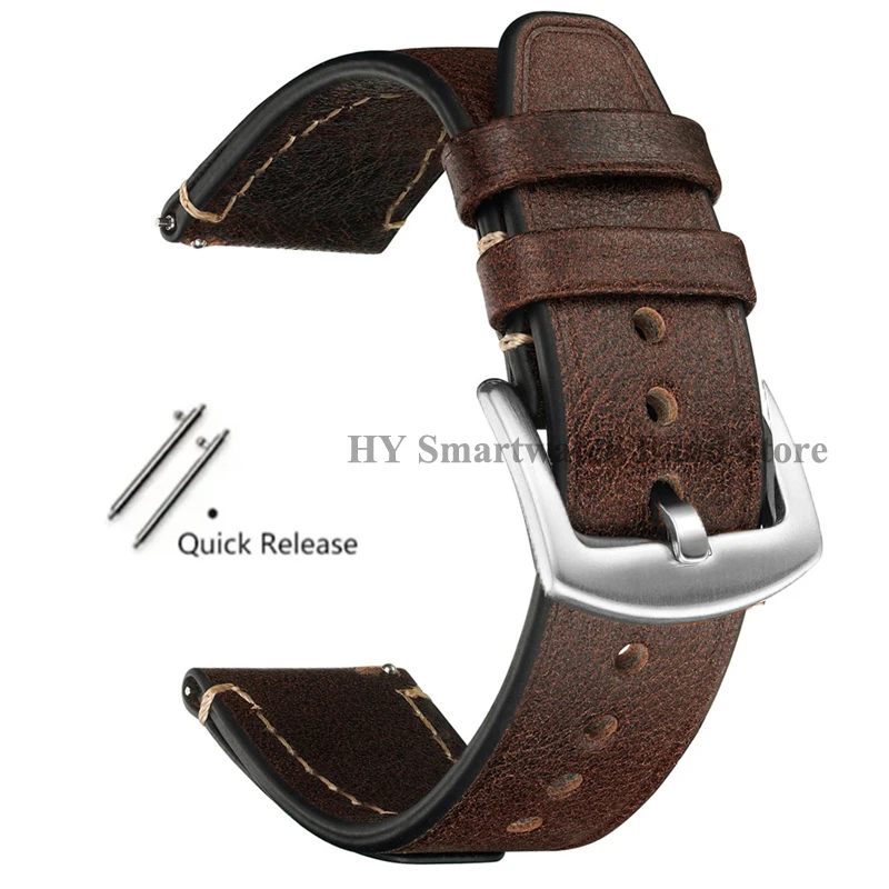 Vintage Leather Quick Release Waterproof Sport Wristband with Stitching Cowhide