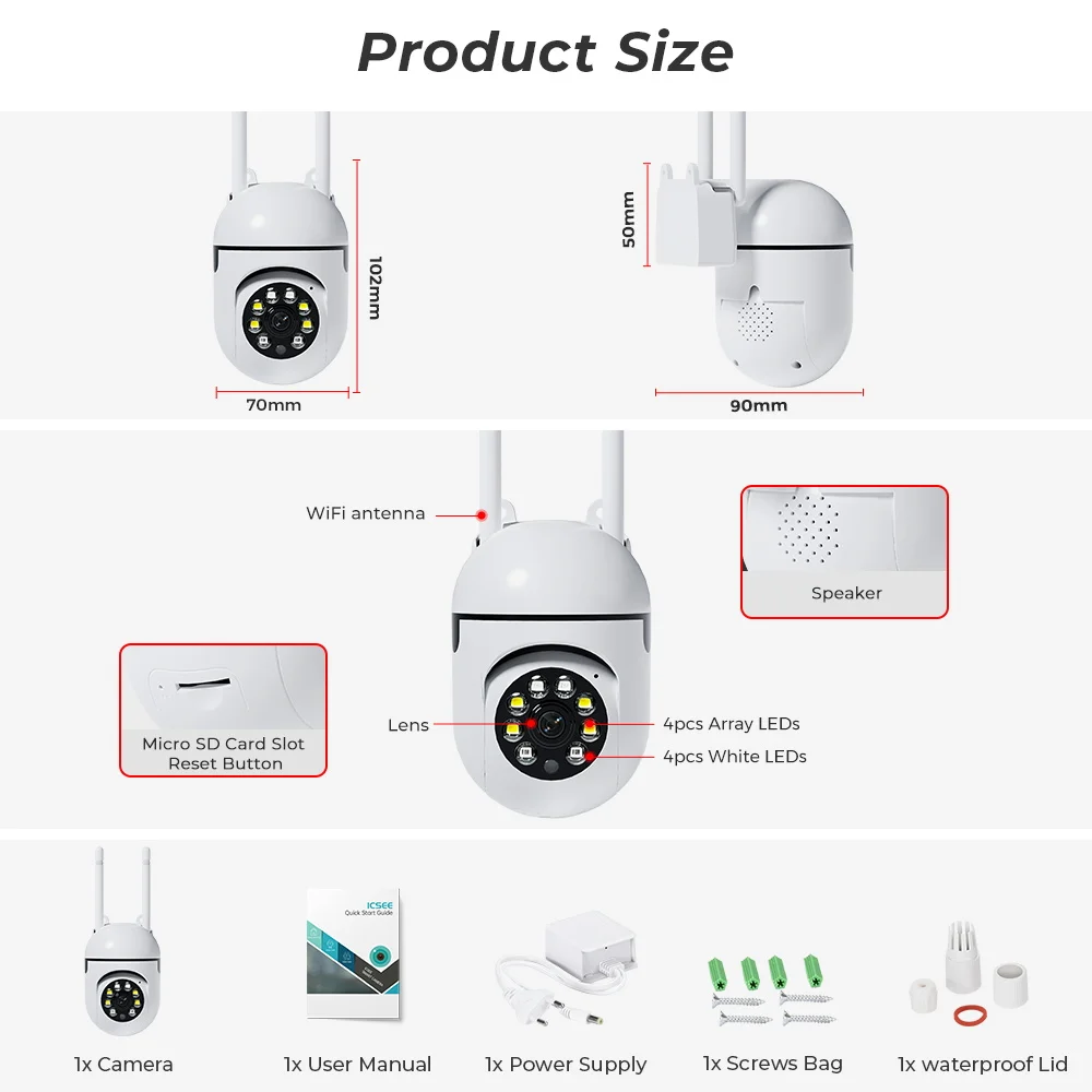 BESDER 2MP 5V PTZ IP Camera Wifi Indoor Night Vision Wireless Security CCTV Camera P2P RTSP 4X Digital Zoom Security Protection 6