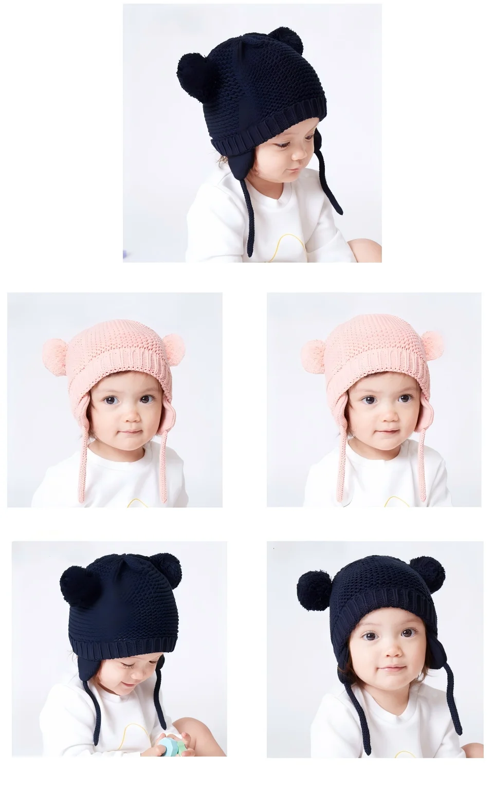 Kleinkind Jungen Mädchen Beanie Mütze Fleece gefütterte Strickmütze für Kinder mit Ohrenklappen Baby warme Wintermütze – Detail 4