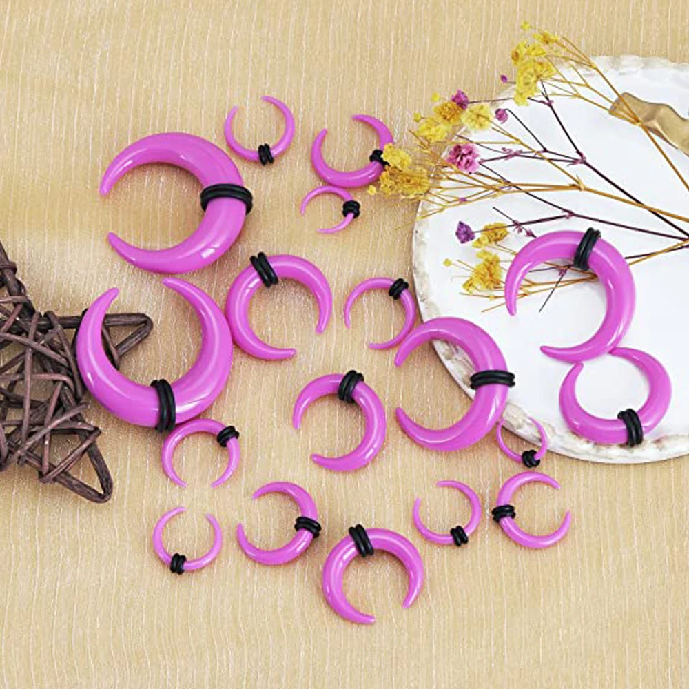 18Pcs Acrylic Septum Pincher Tapers C Shape alo Ear Taper Kit Piercing Jewelry
